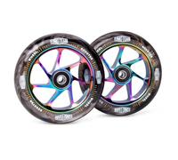 Pro Stunt Scooter Wheels 110mm24mm Watercolor Effect with ABEC-9 Bearings Installed 2-Pack Scooter Replacement Wheels (Black PU Rainbow Core)