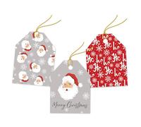 Pro Supply Global 24 Count of 2.5 Inch x 3 Inch Pre Strung Christmas Santas Gift Tag Assorted Printed Designs on Large Cardstock Gift Hang Tags - Ideal to Use on Bags
