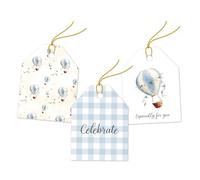 Pro Supply Global 24 Count of 2.5 Inch x 3 Inch Pre Strung Hot Air Balloons Gift Tag Assorted Printed Designs on Large Cardstock Gift Hang Tags - Ideal to Use on Bags