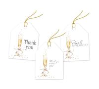 Pro Supply Global 24 Count of 2.5 Inch x 3 Inch Pre Strung Pearls and Prosecco Gift Tag Assorted Printed Designs on Large Cardstock Gift Hang Tags - Ideal to Use on Bags