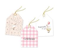 Pro Supply Global 24 Count of 2.5 Inch x 3 Inch Pre Strung Pink Geese Gift Tag Assorted Printed Designs on Large Cardstock Gift Hang Tags - Ideal to Use on Bags
