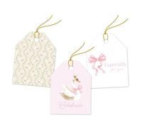 Pro Supply Global 24 Count of 2.5 Inch x 3 Inch Pre Strung Pink Swans Gift Tag Assorted Printed Designs on Large Cardstock Gift Hang Tags - Ideal to Use on Bags