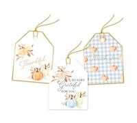 Pro Supply Global 24 Count of 2.5 Inch x 3 Inch Pre Strung Thankful Fall Pumpkins Gift Tag Assorted Printed Designs on Large Cardstock Gift Hang Tags - Ideal to Use on Bags
