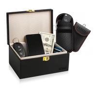 PRO-TECH Faraday Box for Car Keys with Pouches - Premium Leather Metallic Buckle Car Key Signal Blocker Box - Spacious Anti-Theft RFID Key Pouch 2 Pack