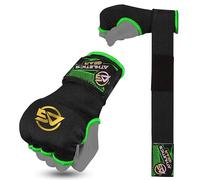 Pro Training Boxing Hand Wraps Inner Gloves by Athletics Gear| Half Finger Elastic Bandages Mitts MMA Punching Fist Protector (Black/Green, Large)