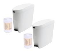 Pro Washroom Sanitary Bin 20L & 100 Bin Liners - Slimline Washrooms Toilets Hygienic Disposal Pedal Container Bins for Female Ladies and Baby Hygiene Products - 20 litres White (2 Pack)