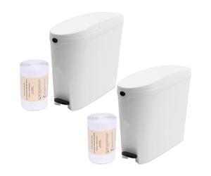 Pro Washroom Sanitary Bin 20L & 100 Bin Liners - Slimline Washrooms Toilets Hygienic Disposal Pedal Container Bins for Female Ladies and Baby Hygiene Products - 20 litres White (2 Pack)