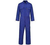 Pro-work Mens Boilersuit Coverall, Heavy Duty - Polycotton Overall Protective Safety Work Wear with Full Studs Closure & Elasticated Waist Free Safety Specs Royal Blue