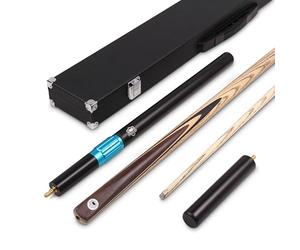 PRO147 Classic Series Set 57 Inch Centre Joint 2pc Ash Snooker Pool Cue Long Telescopic Extension, Mini Butt and 3 Slot Case - 9.5mm Tip (Walnut + Maple)