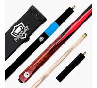 PRO147 Eclipse 57 Inch ¾ Joint Ash Snooker Pool Cue and Case Set with 9.5mm Professional Layered Tip - Black Hard Case and Extensions (Red Deluxe Set)