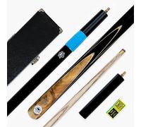PRO147 Pearl Series 57 Inch Hand Spliced 3/4 Jointed Snooker Pool Cue and Case Set 9.5mm Pro Leather Tip with ¾ Black Hard Case, Long Telescopic Extension and Mini Butt (White)