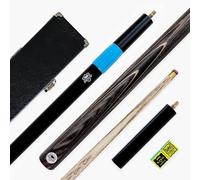 PRO147 Pearl Series 57 Inch Hand Spliced 3/4 Jointed Snooker Pool Cue and Case Set 9.5mm Pro Red Leather Tip with ¾ Black Hard Case, Long Telescopic Extension, Mini Butt and 2 x Chalks (D)