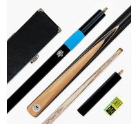 PRO147 Pearl Series 57 Inch Hand Spliced 3/4 Jointed Snooker Pool Cue and Case Set 9.5mm Pro Red Leather Tip with ¾ Black Hard Case, Long Telescopic Extension, Mini Butt and 2 x Chalks (B)
