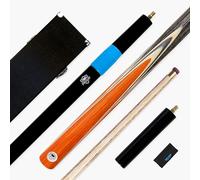 PRO147 TRIUMPH 57 Inch 2 Piece Centre Joint Premium Ash Snooker and Pool Cue and Case Set with 9.5mm Professional Layered Tip - Black Hard Case, Extensions and Microfibre Cue Towel (Orange)