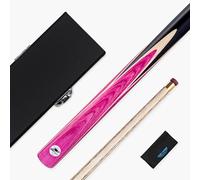 PRO147 Windser 57 Inch 2 Piece Centre Joint Ash Snooker and Pool Cue and Case Set with 9.5mm Professional Red Layered Tip - Black Hard Case and Microfibre Cue Towel (Pink)