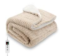 PROALLER Heated Blanket, Electric heated throw 160x130CM Beige, 10 Levels &1-9H Timer Auto-Off, Machine Washable, Soft Flannel Sherpa and Full Body Warming, Sofa Bed Office Use, warm blanket, electric