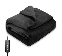 PROALLER Heated Blanket, Electric heated throw 160x130CM Black, 10 Levels &1-9H Timer Auto-Off, Machine Washable, Soft Flannel and Full Body Warming, Sofa Bed Office Use, warm blanket, electric throw