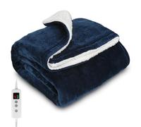 PROALLER Heated Blanket, Electric heated throw 160x130CM Blue, 10 Levels &1-9H Timer Auto-Off, Machine Washable, Soft Flannel Sherpa and Full Body Warming, Sofa Bed Office Use, warm blanket, electric