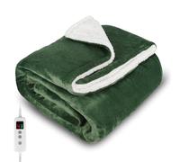 PROALLER Heated Blanket, Electric heated throw 160x130CM Green, 10 Levels &1-9H Timer Auto-Off, Machine Washable, Soft Flannel Sherpa and Full Body Warming, Sofa Bed Office Use, warm blanket, electric