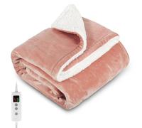 PROALLER Heated Blanket, Electric heated throw 160x130CM Pink, 10 Levels &1-9H Timer Auto-Off, Machine Washable, Soft Flannel Sherpa and Full Body Warming, Sofa Bed Office Use, warm blanket, electric