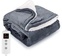 PROALLER Heated Blanket, Electric heated throw 180x130CM Grey, 10 Levels &1-9H Timer Auto-Off, Machine Washable, Soft Flannel Sherpa and Full Body Warming, Sofa Bed Office Use, warm blanket, electric