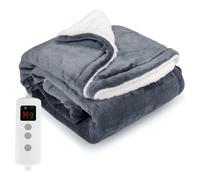 PROALLER Heated Blanket Electric heated throw 200x150CM Grey 10 Levels 19H Timer AutoOff Machine Washable Soft Flannel Sherpa and Full Body Warmi