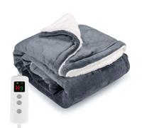PROALLER Heated Blanket Electric Throw 160x130CM, 10 Levels &1-9H Timer Auto-Off, Machine Washable, Soft Flannel Sherpa Full Body Warming, Sofa Bed Office Use, Heating Blanket