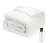 PROALLER Heated Blanket Electric Throw Thick Striped 160x130CM, 10 Levels &1-9H Timer Auto-Off, Machine Washable, Soft Flannel Sherpa Full Body Warming, Sofa Bed Office Use, Heating Blanket