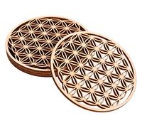 ProArts Flower of Life Coasters - Wooden Coasters 4 Pieces 10x10cm - Flower of Life for Purification and Meditation - Wooden Spiritual Symbols