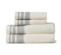Proaustin 100% Organic Cotton Rice Weave Jacquard 700 GSM Luxury Bath Towel Sets - 2 Hand Towels, 2 Washcloths (Rice Weave, Cream w/Blk, 2 Hand & 2 Wash Towels)