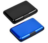 Proaustin 2 pcs Black & Blue Business Card Holder, Name Card Case, Metal Credit Card Wallet, Business Card Carrier for Men & Women Brushed Metal Aluminium Executive