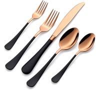Proaustin 20-Piece Rose Gold & Black Stainless Steel Flatware Set, Includes 8 Forks, 4 Knives, 4 Spoons, 4 Teaspoons, Dishwasher Safe, Perfect for Everyday Use