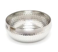 Proaustin 24cm Stylish Silver Metal Kitchen Fruit Bowl | Round Stainless Steel Display Dish with Hammered Detail | Snack Bowl