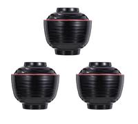 Proaustin 3 Set Japanese Style Miso Soup Bowls Lids Bowls Hot Pot Rice Noodles Salad Traditional Lacquered Design Microwave Dishwasher Safe