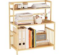 Proaustin 3 Tier Bamboo Bookshelf, Bookcase Storage Rack with Hook, Desktop Organizer for Home, Office, Natural