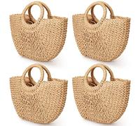 Proaustin 4 Pcs Straw Bag Travel Rattan Woven Raffia Beach Handbags