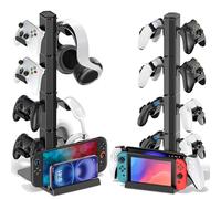 Proaustin Controller Stand 4 Tiers with Cable Organizer for Desk, Universal Headphone Stand Compatible with Xbox PS5 PS4 Console Nintendo Switch, Headset Holder & Desk Mounts for 8 Packs Controller