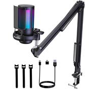 Proaustin Gaming USB Microphone for PC, Home Studio Condenser Microphone with Boom Arm,USB Mic with Pop Filter, Gain Control for Podcast Recording, Streaming Microphone Kit for PS4/5 Mac Phone