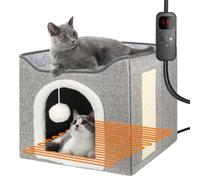Proaustin Heated Cat Bed for Indoor Cats Foldable Cat House with Removable Heating Pad for Cats Small Dog Covered Cat Bed Cave Kitty Hideaway with with Scratch Pad