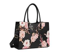 Proaustin Laptop Tote Bag Compatible with MacBook, 17-17.3 inch Notebook and Chromebook, Peony Waterproof PU Leather Travel Work Briefcase with Adjustable PU Handle, Black