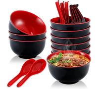 Proaustin Miso Soup Bowl with Spoon Set of 10, 16 Oz Melamine Cereal Rice Bowls, Cereal Noodle Bowls, Unbreakable Japanese Bowl, for Ramen, Soup, Udon, Noodle and Soba