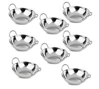 Proaustin Set of 8 - Stainless Steel Balti Dishes Karahi Curry Deep Serving Indian Dishes Bowls with Handle - 16 cm