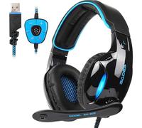 Proaustin Stereo Gaming Headset 7.1 USB Surround Sound PC Headsets Over-Ear Gaming Headphones with Microphone LED Light Black Blue