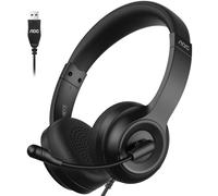 Proaustin USB Headset with Microphone for PC, Over-Ear Wired Headphones with Noise-Cancelling Mic, 40mm Audio Drivers, USB-A Computer Headset for Office, Teams, Call Centers & Online Meetings (Black)
