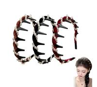 Probability/Probabledy/Basicallyt Retro High Skull Pearl Headband, Headbands with Teeth for Women, Elegant Non Slip Pearl Headbands, Artificial Hairband for Women(B)