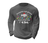 Probably Just Gonna Jingle Some Of The Way I'm Tired Printed Christmas Shirt Men's T-shirts Long Sleeve Shirts Crew Neck Fall Winter Tshirts Fashion Casual Holiday Tops (Grey, XXXXXL)