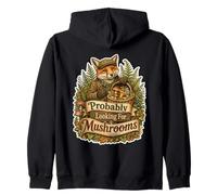 Probably Looking for Mushrooms Fox Foraging Humor Zip Hoodie