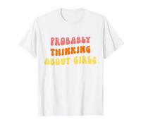 Probably Thinking About Girls - Funny Lesbian Pride WLW T-Shirt, Men, White, Small