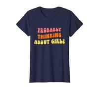 Probably Thinking About Girls - Funny Lesbian Pride WLW T-Shirt, Women, Navy Blue, X-Large