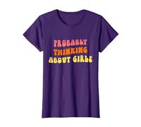 Probably Thinking About Girls - Funny Lesbian Pride WLW T-Shirt, Women, Purple, Small